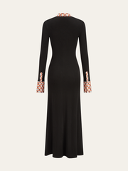 Print Trim Shirt Collar Maxi Dress