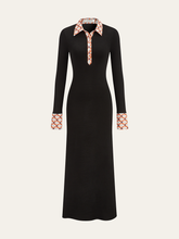 Print Trim Shirt Collar Maxi Dress