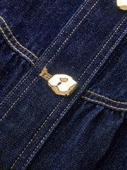 Metal Button Belted Denim Flare Mini Dress