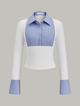 Flared Cuff Striped Paneled Shirt