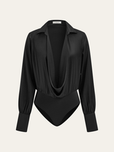 Satin Cowl Neck Long Sleeve Bodysuit