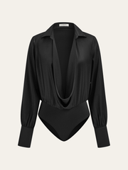Satin Cowl Neck Long Sleeve Bodysuit