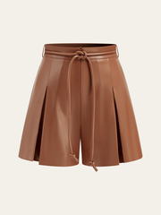 Pleated Fuax Leather Shorts