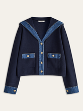 Sailor Collar Denim Trim Knit Outerwear