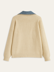 Denim Panel Button Knit Cardigan