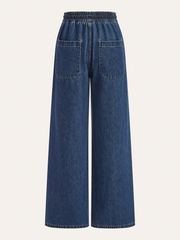 Denim Drawstring Waist Wide-Leg Pants