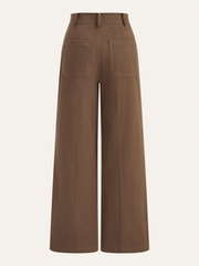 Cotton Mid-Waist Wide-Leg Pants