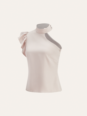 One-Shoulder Ruffled Top and Double-Button Pants Set