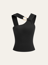 Asymmetric Strap Metal Ring Detail Top