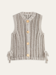 Metal Button Open-Knit Vest