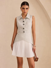 Sleeveless Collared Top Panel Pleated Skirt Mini Dress