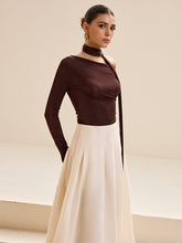 Asymmetric Neck Tie Detail Long-Sleeve T-Shirt