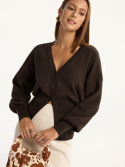 Split Hem V-Neck Cardigan