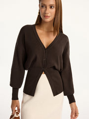 Split Hem V-Neck Cardigan
