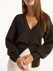 Split Hem V-Neck Cardigan