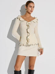 Contrast Trim Ruffled Sweater