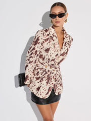 Cow-print Belted Blazer