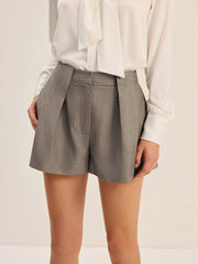 Cotton Blend Pleated Shorts