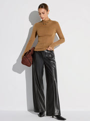 Wool Blend Mock Neck Fitted Long Sleeve Knit Top