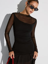 Semi-Sheer Mesh Panel Long Sleeve T-Shirt