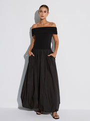 Off-Shoulder Pocket Maxi Dress