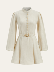 Cotton & Linen Belted Button Mini Dress