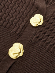 Metal Button V-Neck Cable Knit Outerwear