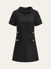 Tweed Braided Rope Collar Short Sleeve Dress