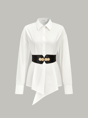 Pure cotton breathable Wide Belted Cotton Asymmetric Shirt
