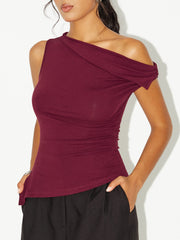 Asymmetric Off-Shoulder Ruched T-Shirt