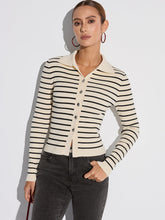 Metal Button Striped Collared Cardigan