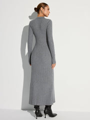 Ribbed Knit Polo Maxi Dress with Belt