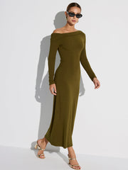 Off-Shoulder Long Sleeve Maxi Dress