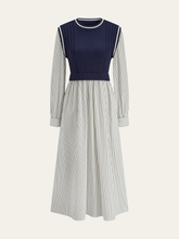 2 in 1 Cable-Knit Paneled Striped Midi Dress
