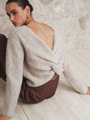 Twisted Backless Wool Blend Sweater