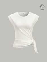 Cotton Blend Cap Sleeve Side-Tie T-Shirt