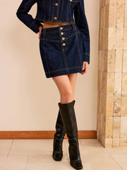 Metal Button Denim Mini Skirt