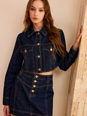 Metal Button Cropped Denim Jacket