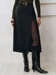 Sheer Slit Midi Skirt without Belt