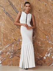 Contrast Trim Sheer Panel Knit Maxi Dress