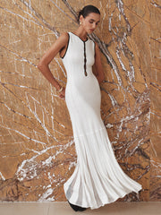 Contrast Trim Sheer Panel Knit Maxi Dress