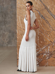 Contrast Trim Sheer Panel Knit Maxi Dress