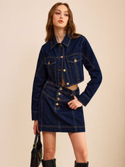 Metal Button Denim Mini Skirt