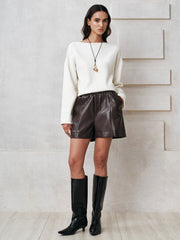 Elastic Waistband Faux Leather Shorts