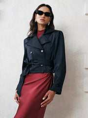 Belted Double-Breasted Cropped Trench Coat