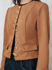 Metal Button Suede Effect Jacket