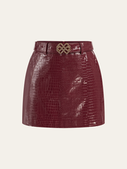 Belted Croc Embossed PU Leather Mini Skirt
