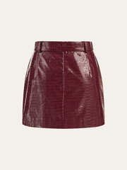 Belted Croc Embossed PU Leather Mini Skirt