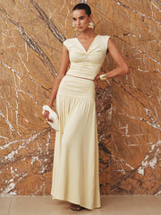 Ruched Crop Top and Maxi Skirt Set