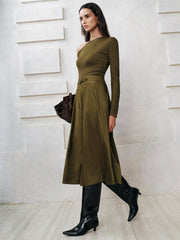 Suede Effect A-Line Midi Skirt